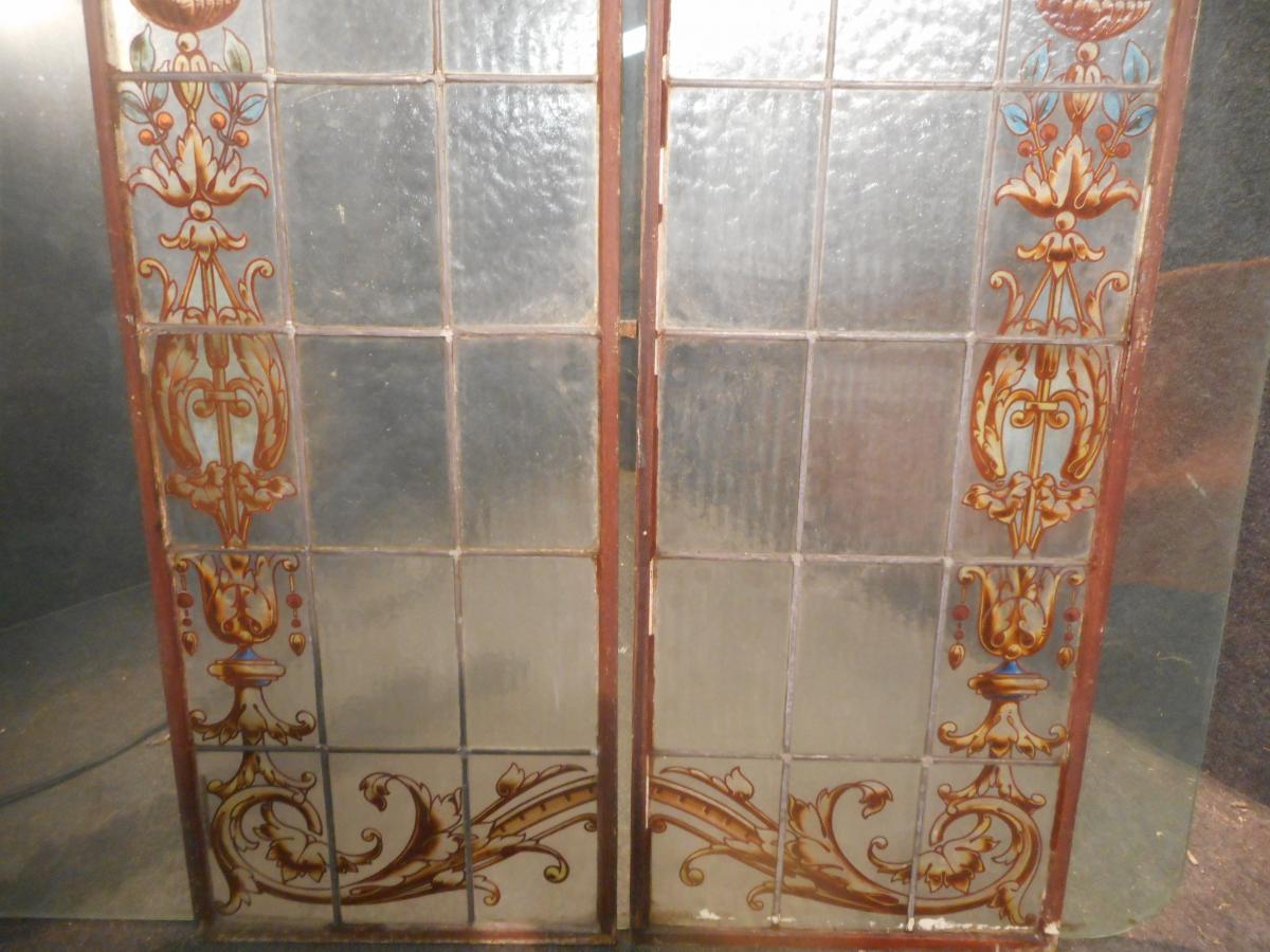 Pair Of Stained Glass Doors Art Nouveau-photo-4