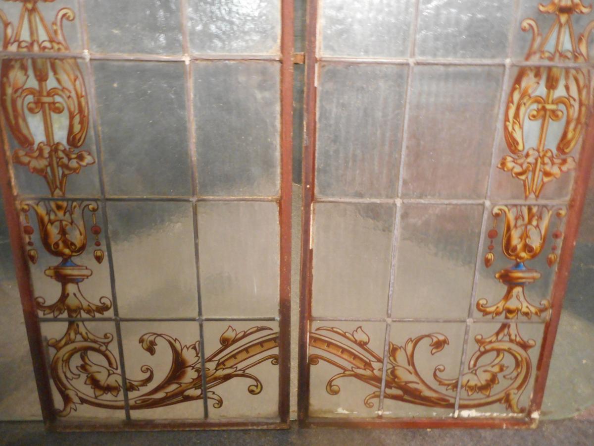 Pair Of Stained Glass Doors Art Nouveau-photo-6