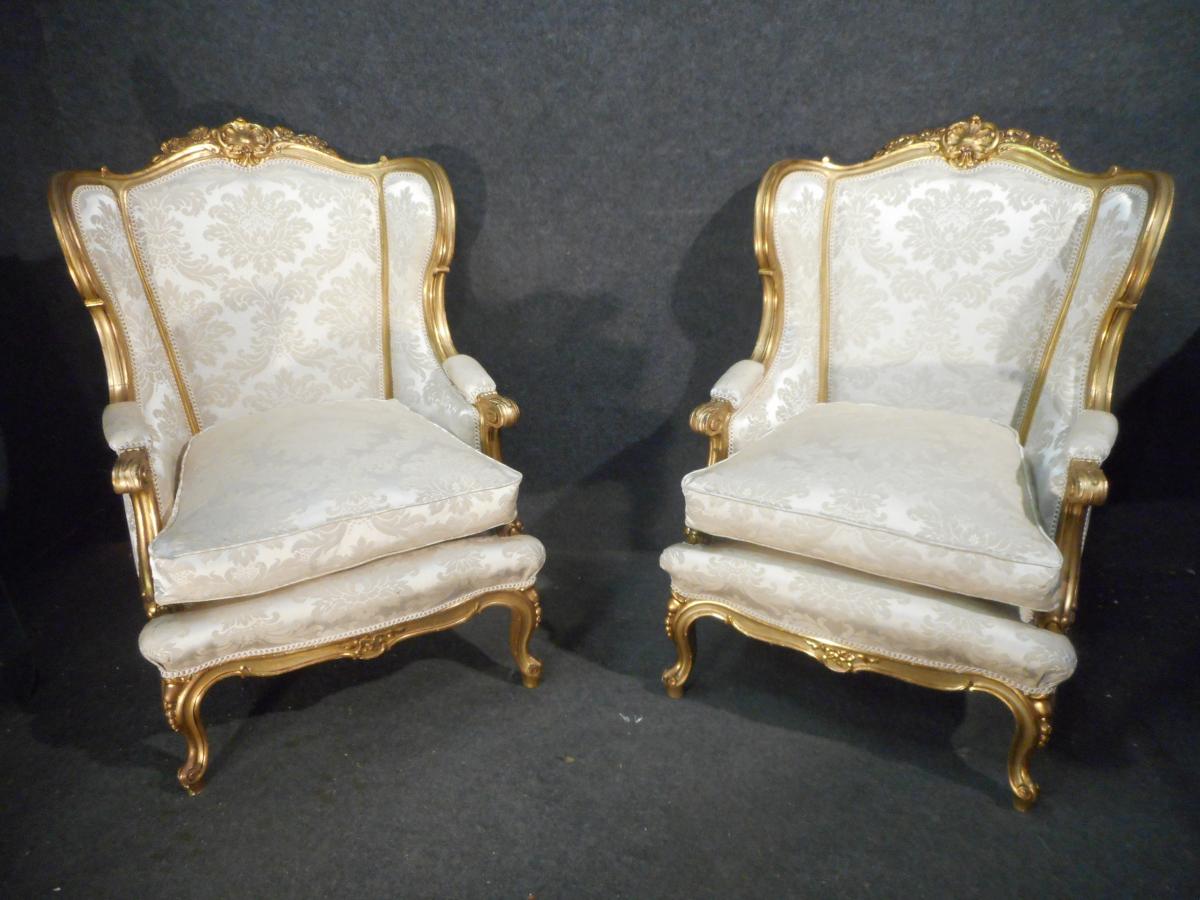 Paire De Bergères En Bois Doré époque Début XIXème