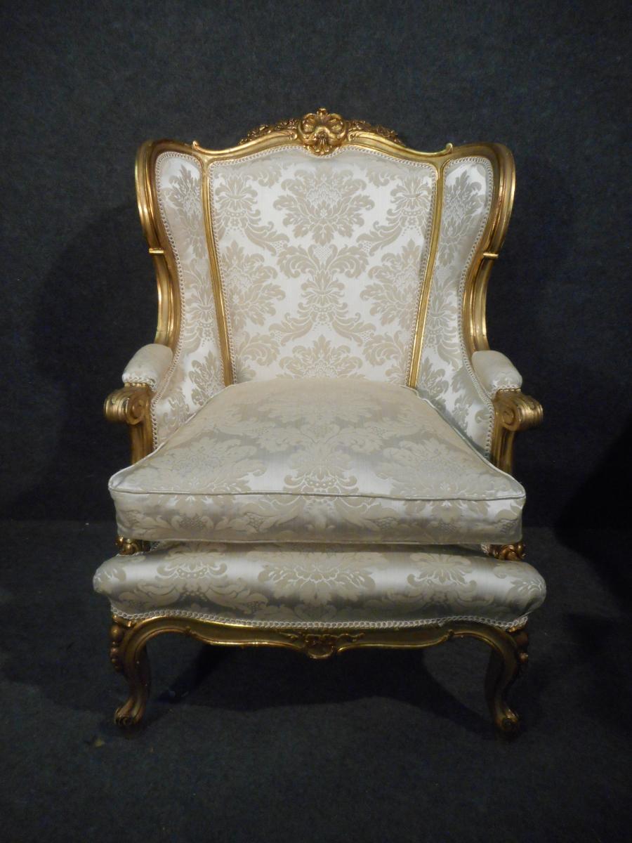 Paire De Bergères En Bois Doré époque Début XIXème-photo-2