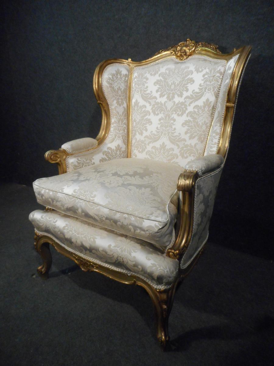 Paire De Bergères En Bois Doré époque Début XIXème-photo-3