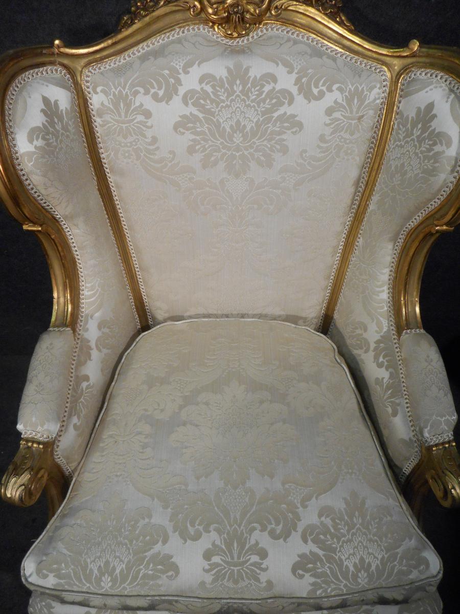 Paire De Bergères En Bois Doré époque Début XIXème-photo-1