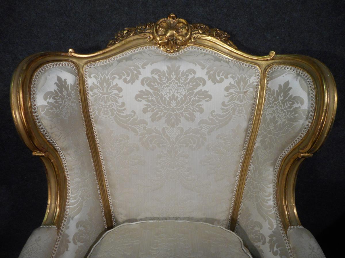 Paire De Bergères En Bois Doré époque Début XIXème-photo-2