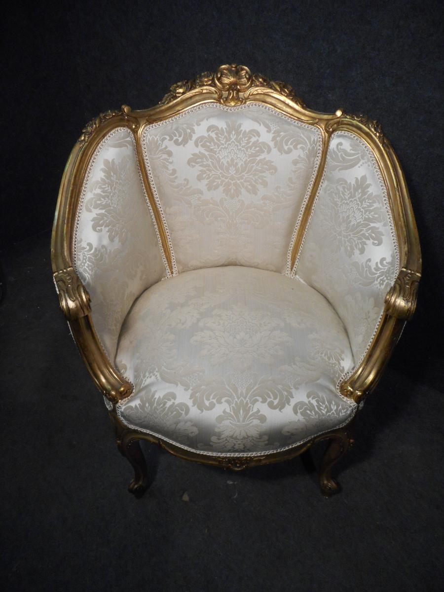 Paire De Fauteuils Corbeille En Bois Doré époque Début XIXème-photo-1