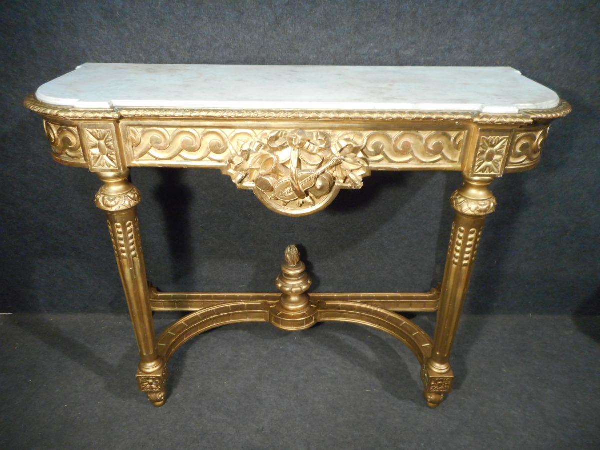 Console En Bois Doré époque Louis XVI Aux Attributs De Musique