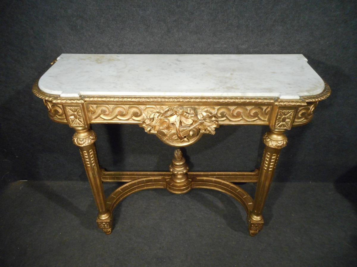 Console En Bois Doré époque Louis XVI Aux Attributs De Musique-photo-2