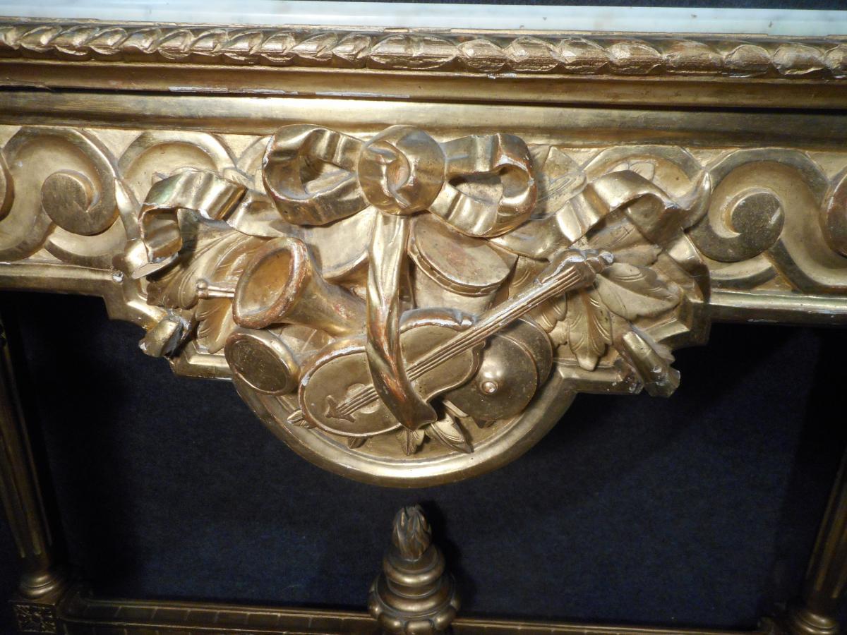 Console In Golden Wood Louis XVI With Music Attributes-photo-3