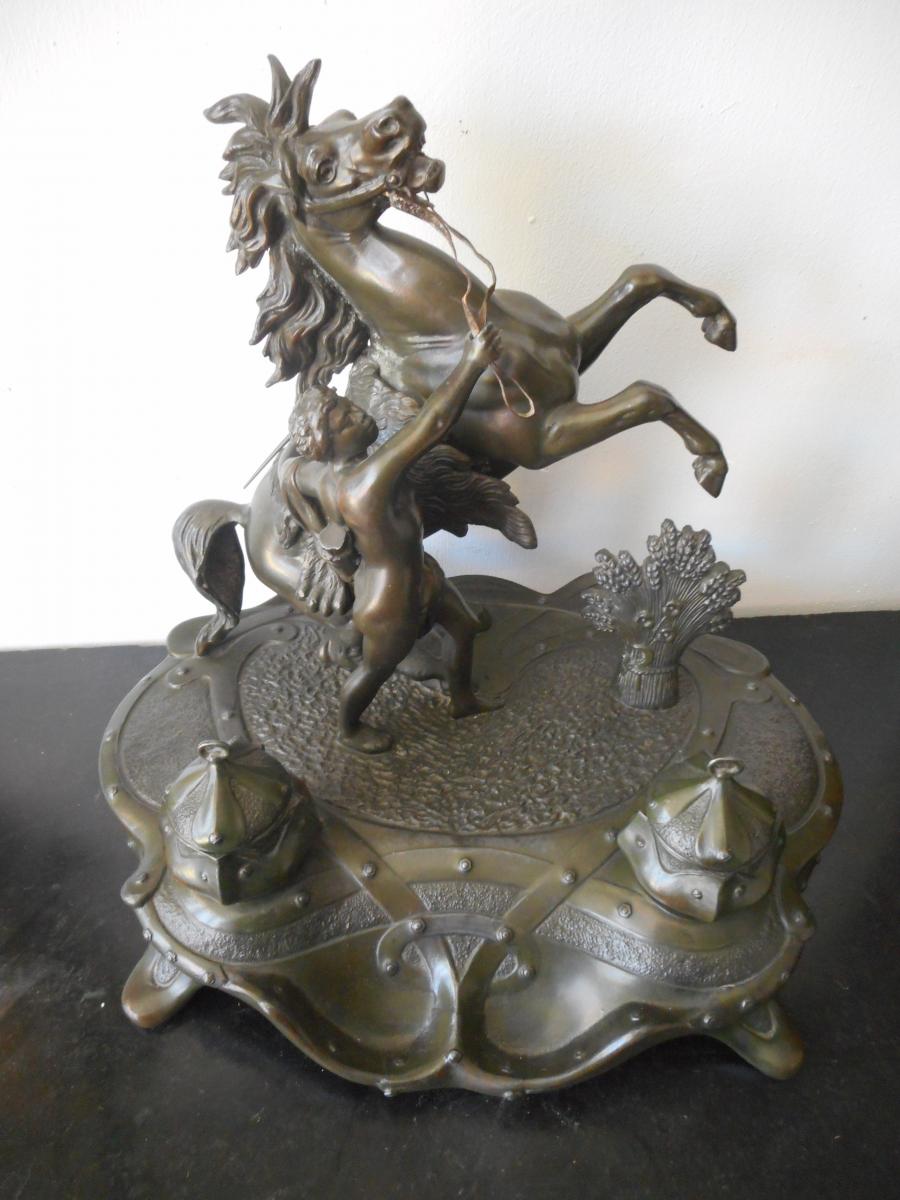 Grand encrier sculpture chevaux de Marly fin XIXème-photo-2
