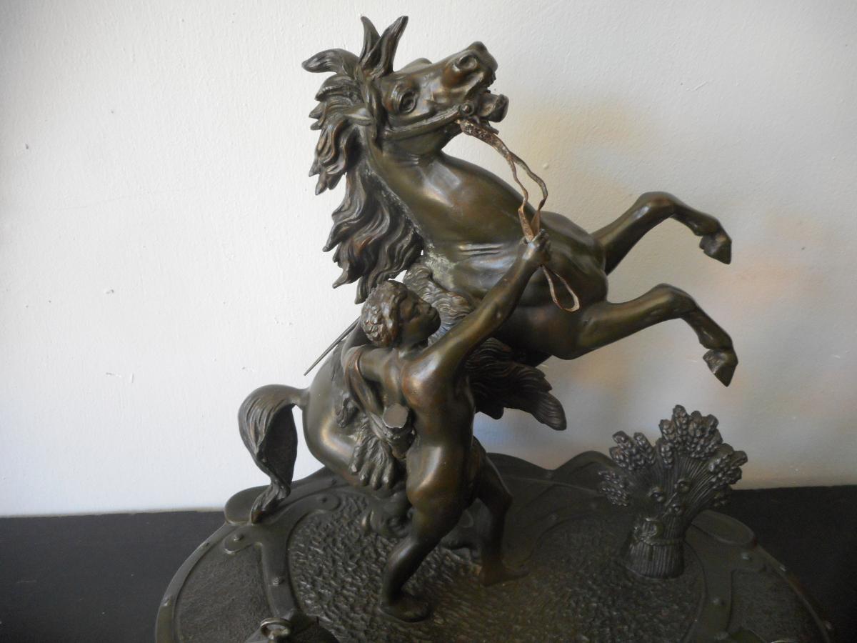 Large Inkwell Sculpture Marly Horses Late Nineteenth-photo-3