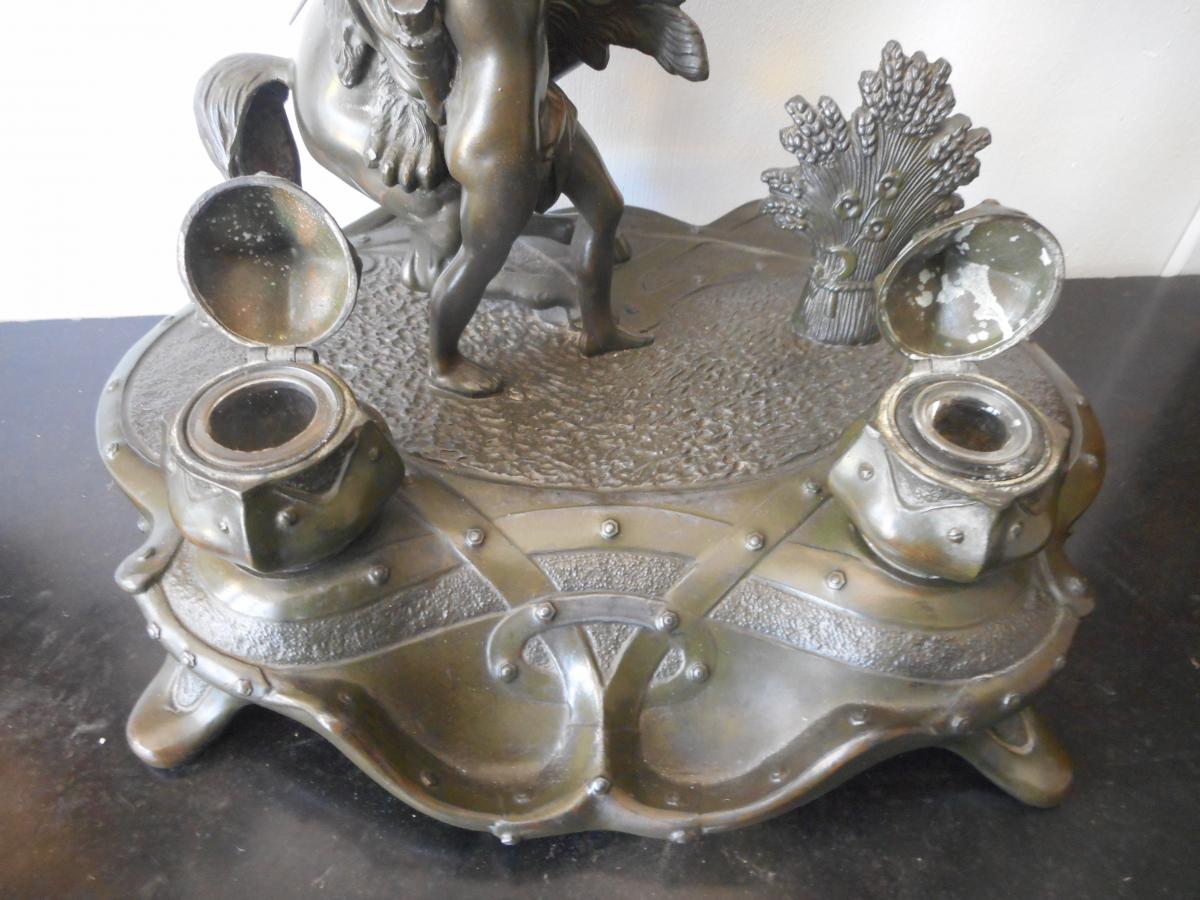 Large Inkwell Sculpture Marly Horses Late Nineteenth-photo-1