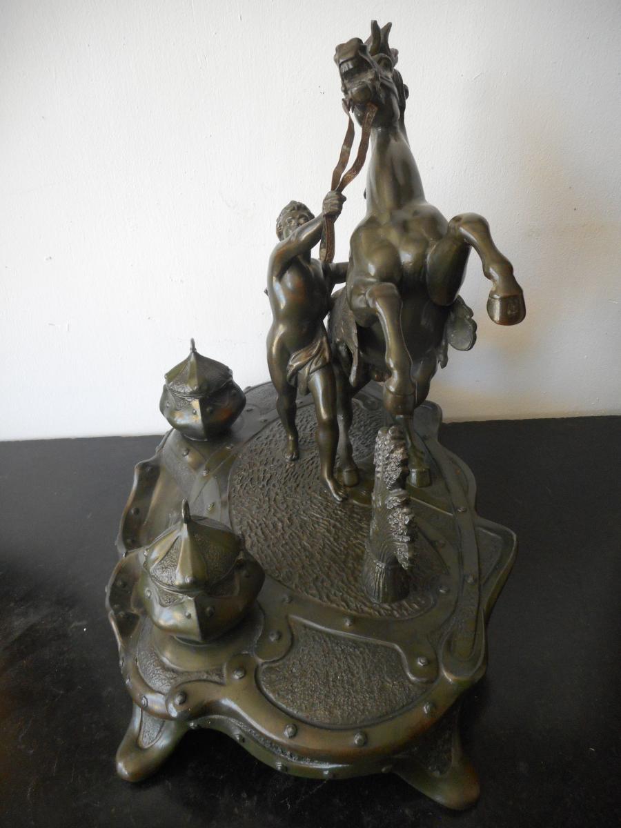 Large Inkwell Sculpture Marly Horses Late Nineteenth-photo-3