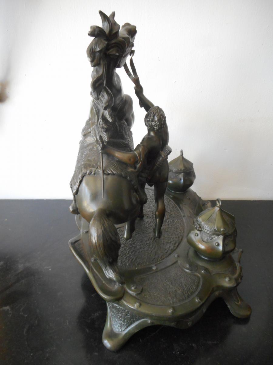 Large Inkwell Sculpture Marly Horses Late Nineteenth-photo-4