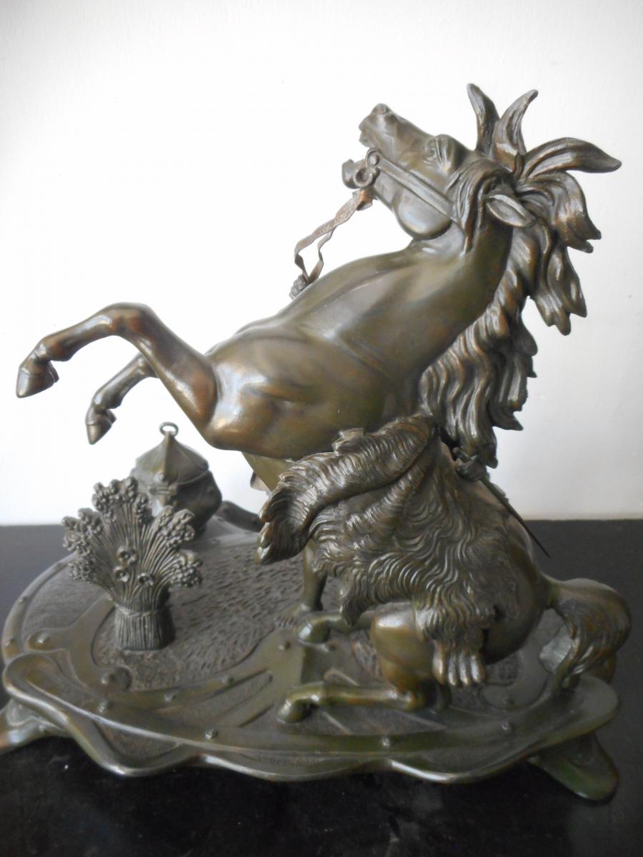 Large Inkwell Sculpture Marly Horses Late Nineteenth-photo-5