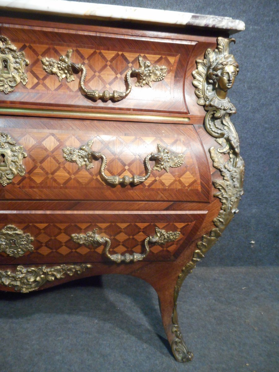 Commode In Marquetry And Gilt Bronze Nineteenth Time Stamped Bastet In Lyon-photo-4