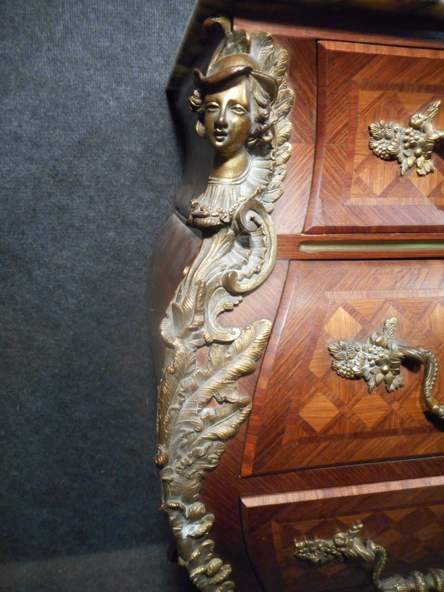 Commode In Marquetry And Gilt Bronze Nineteenth Time Stamped Bastet In Lyon-photo-2