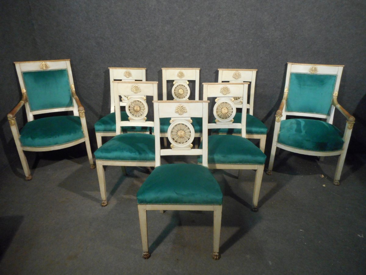 Ensemble De Chaises Et Fauteuils Laqué époque Directoire Attribué A Jacob