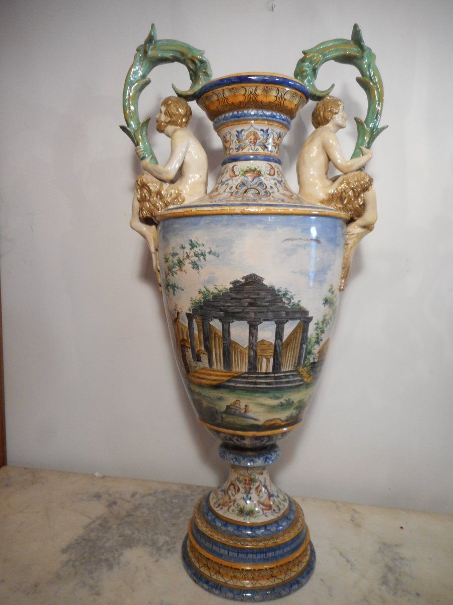 Great Pair Of Vases Majolica Urbino Nineteenth Time-photo-4