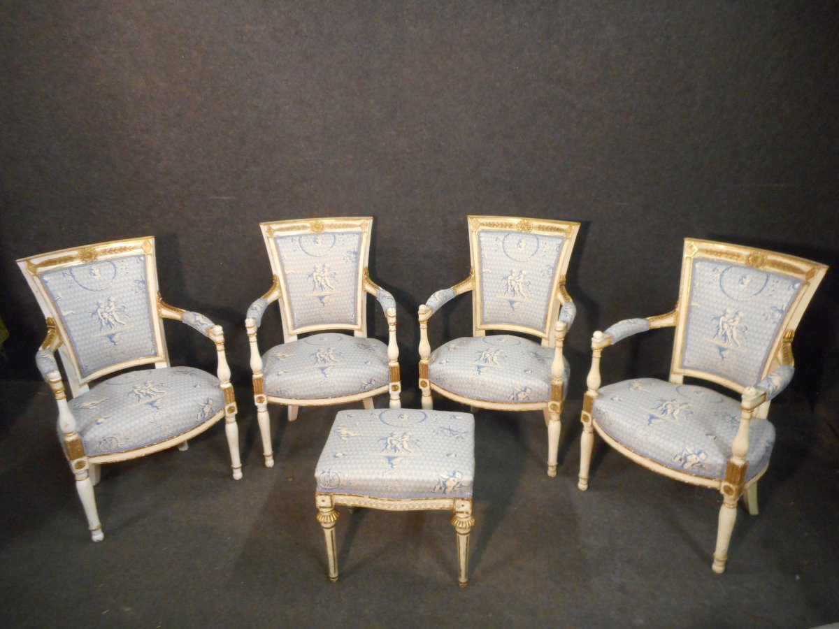 Directoire Salon Set In Lacquered And Gilded Wood-photo-2