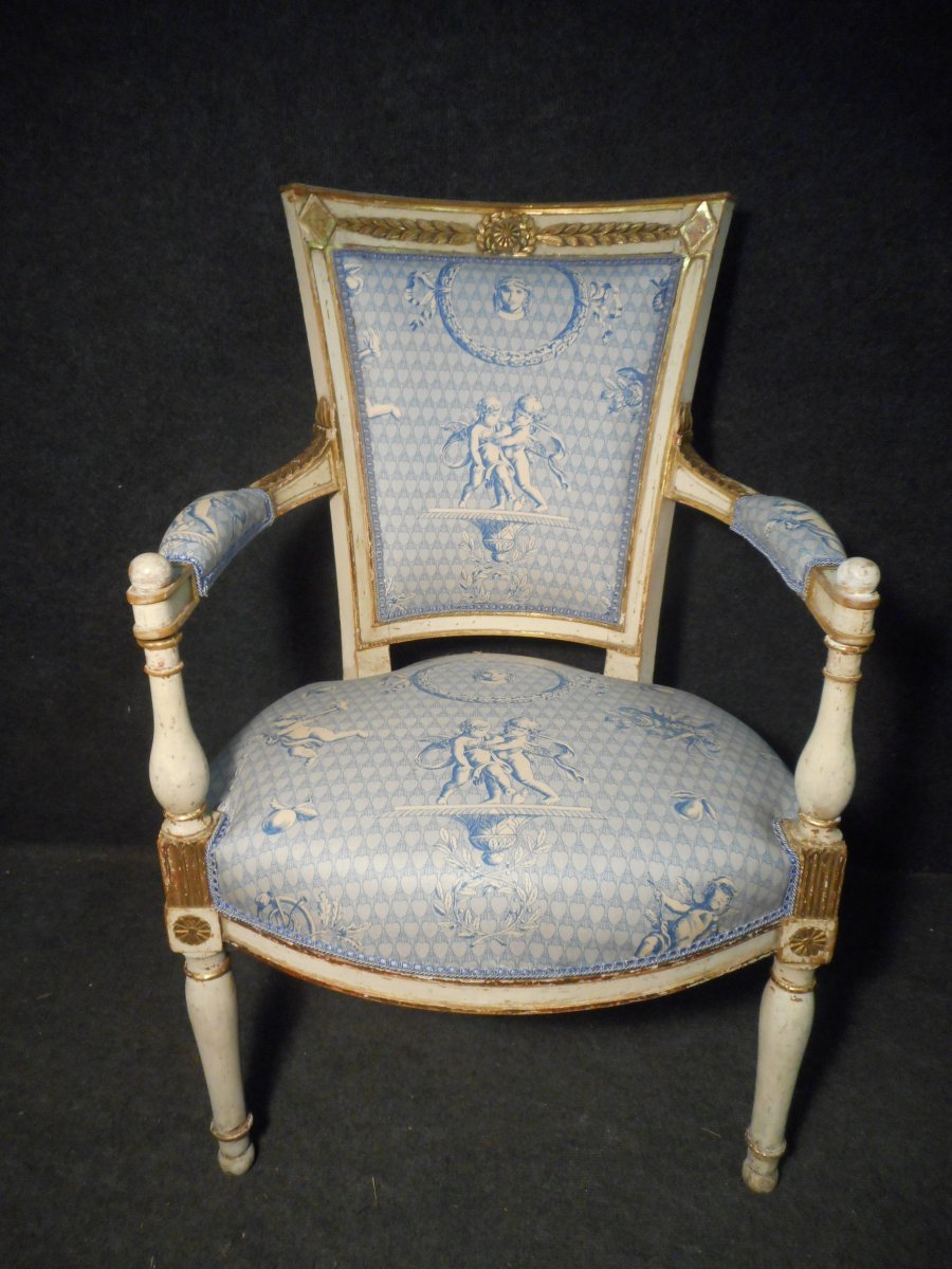 Directoire Salon Set In Lacquered And Gilded Wood-photo-3
