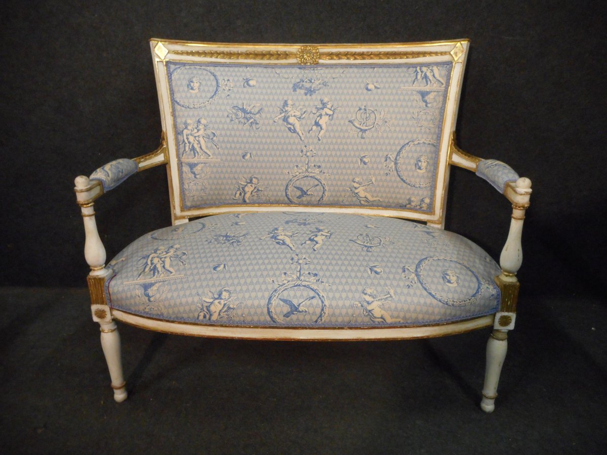 Directoire Salon Set In Lacquered And Gilded Wood-photo-2