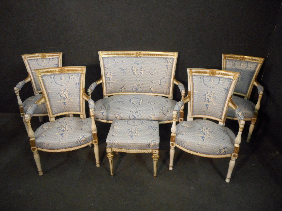 Directoire Salon Set In Lacquered And Gilded Wood