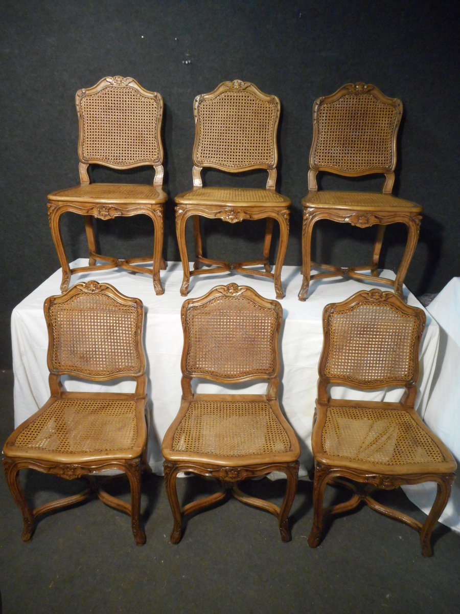 Series Of 6 Cane Chairs In Beech Eighteenth Time