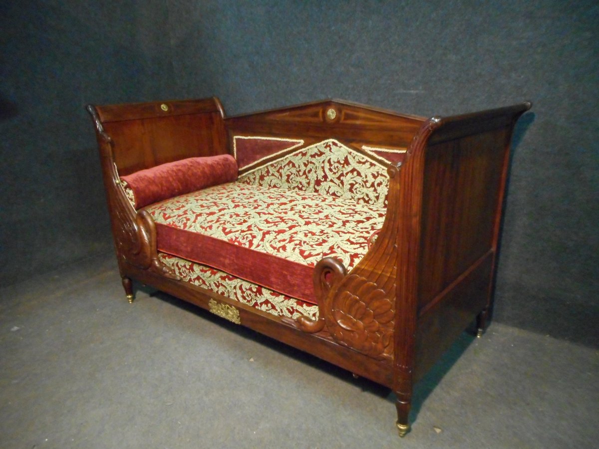 Child's Bed With Swan Neck Empire Period In Cuban Mahogany-photo-2