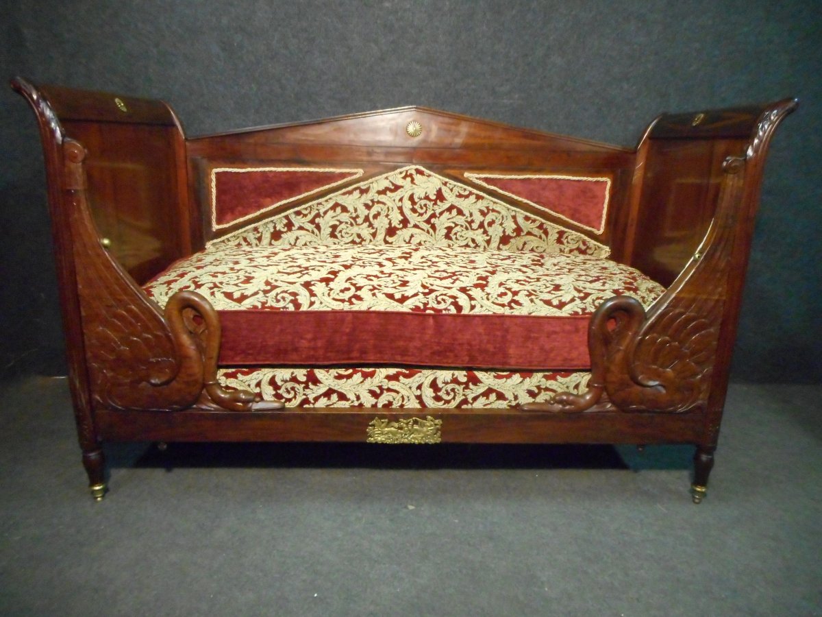 Child's Bed With Swan Neck Empire Period In Cuban Mahogany-photo-3