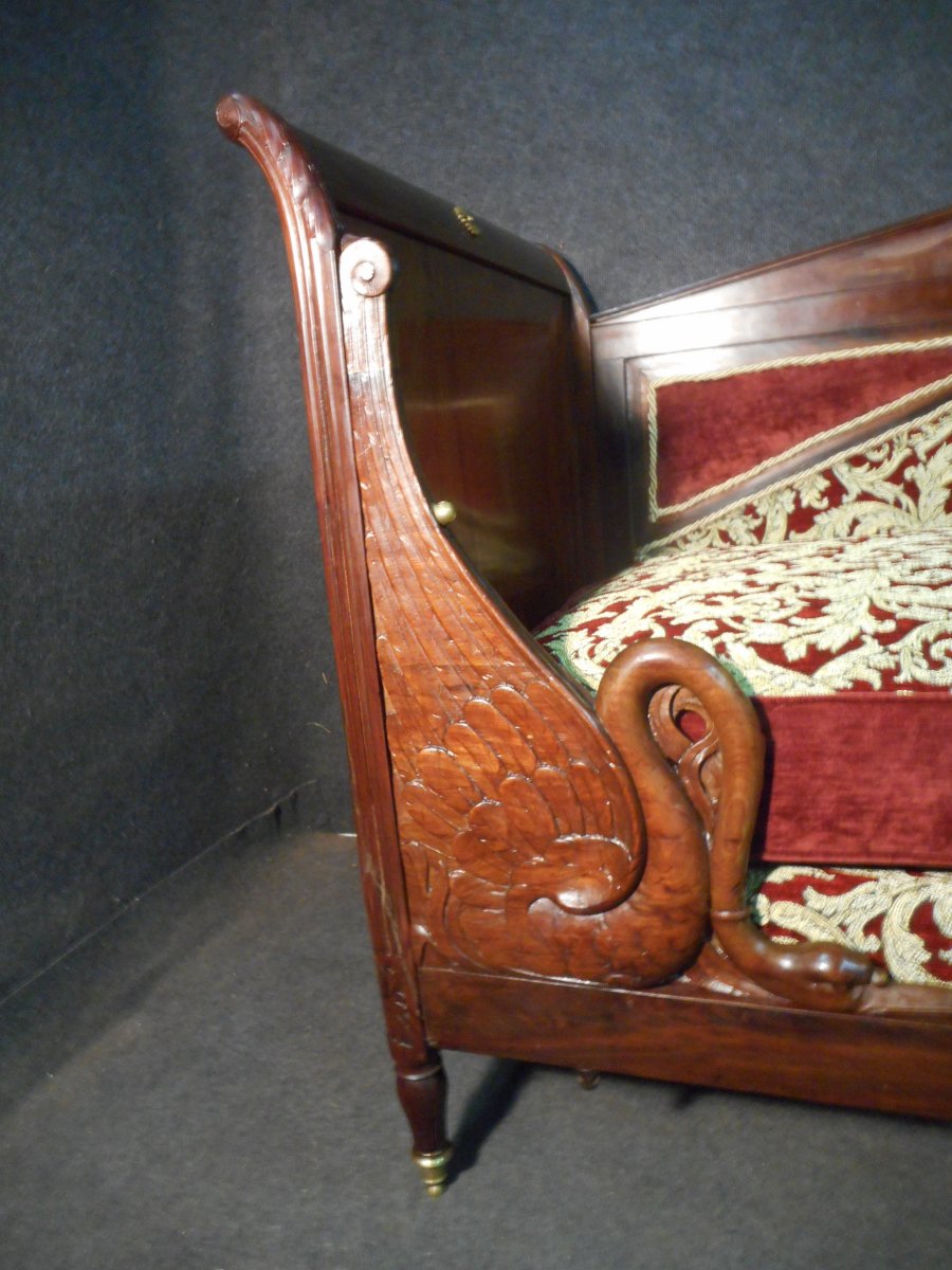 Child's Bed With Swan Neck Empire Period In Cuban Mahogany-photo-4