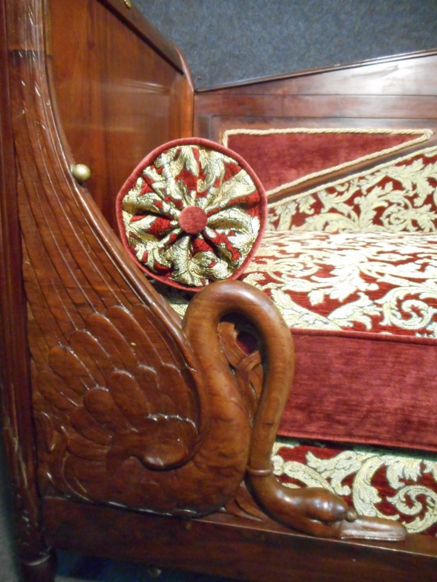 Child's Bed With Swan Neck Empire Period In Cuban Mahogany-photo-1