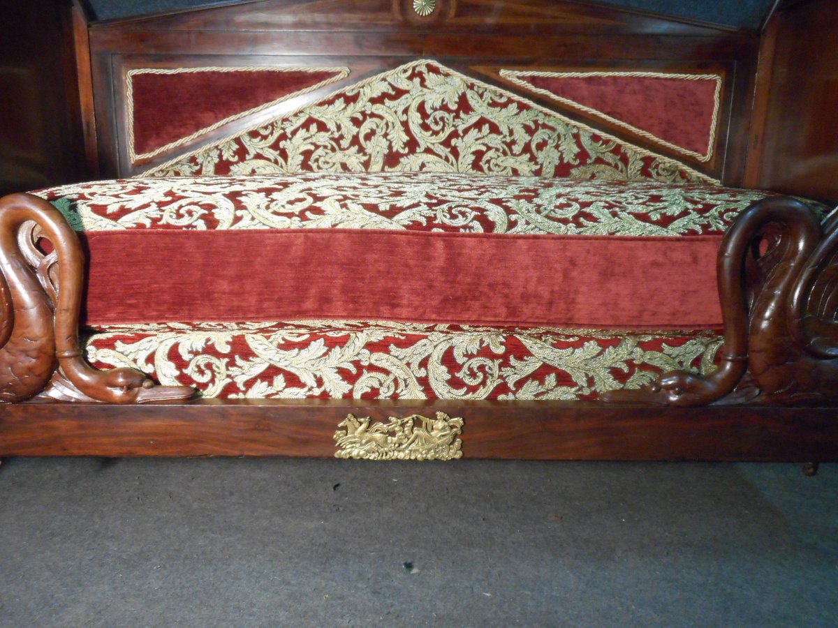 Child's Bed With Swan Neck Empire Period In Cuban Mahogany-photo-4