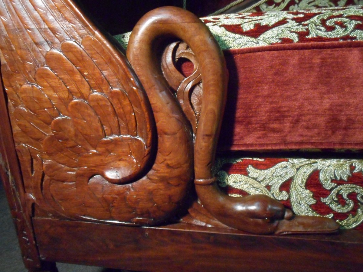 Child's Bed With Swan Neck Empire Period In Cuban Mahogany-photo-5