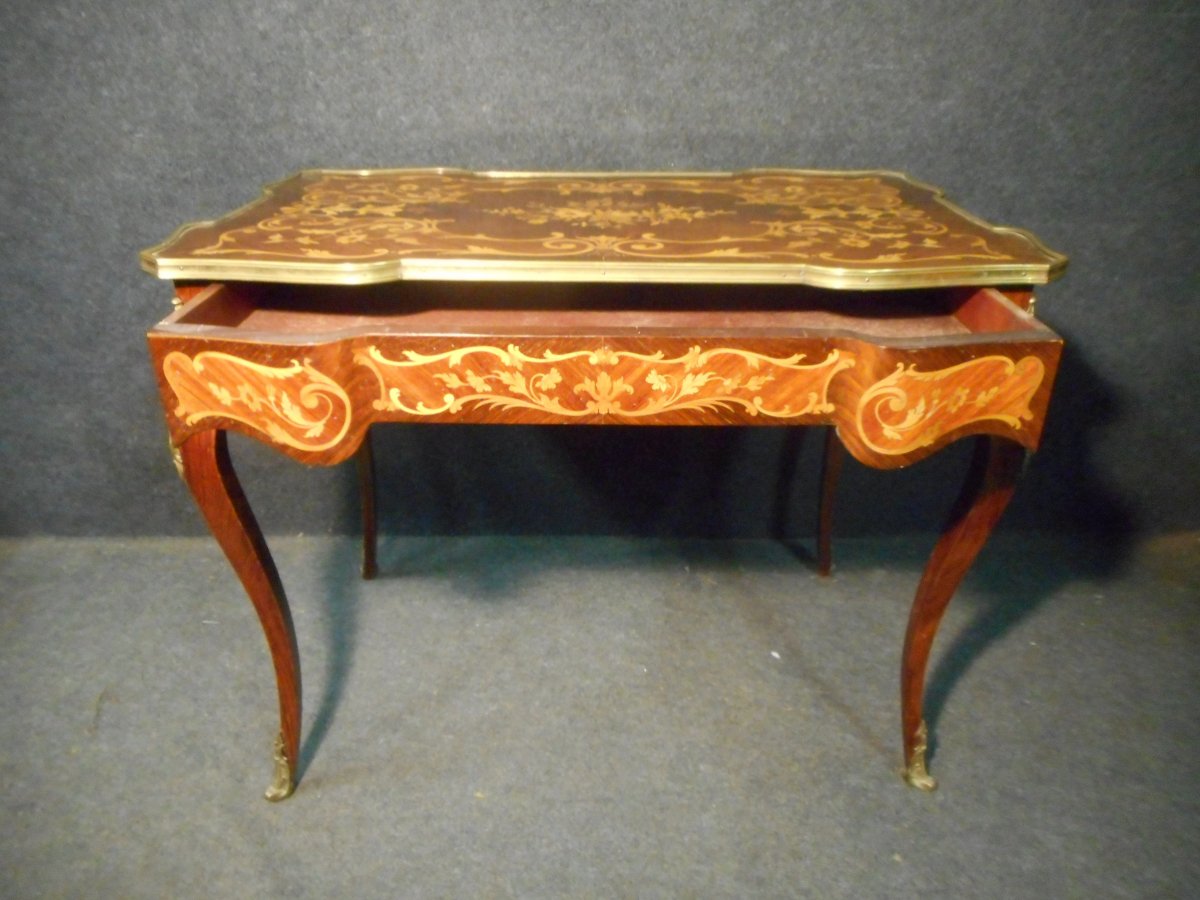 Curved Woman's Desk In Marquetry And Gilt Bronze Napoleon III Period-photo-3