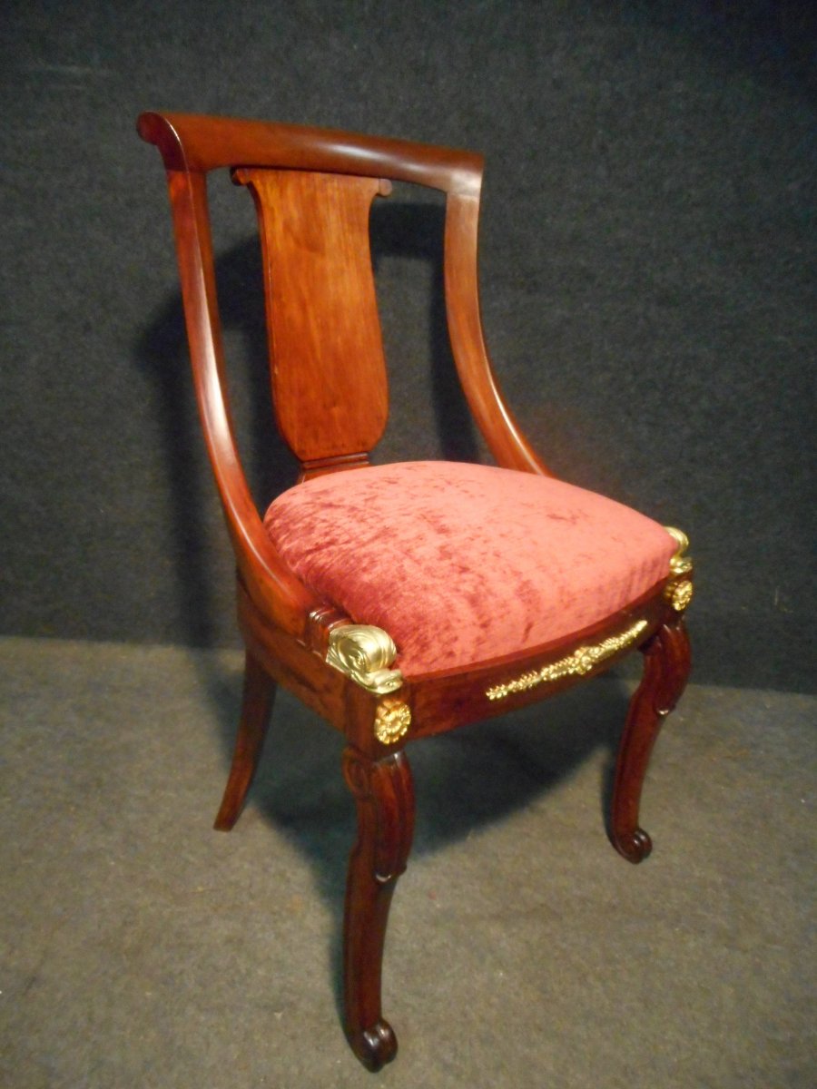 Serie De Chaises En Acajou De Cuba époque Restauration Modèle Aux Dauphins-photo-3