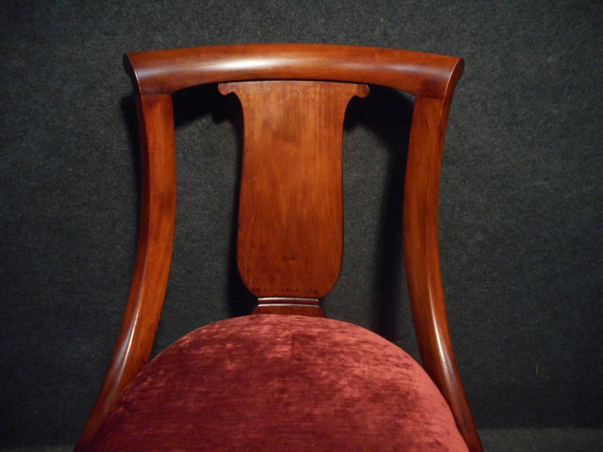 Serie De Chaises En Acajou De Cuba époque Restauration Modèle Aux Dauphins-photo-2