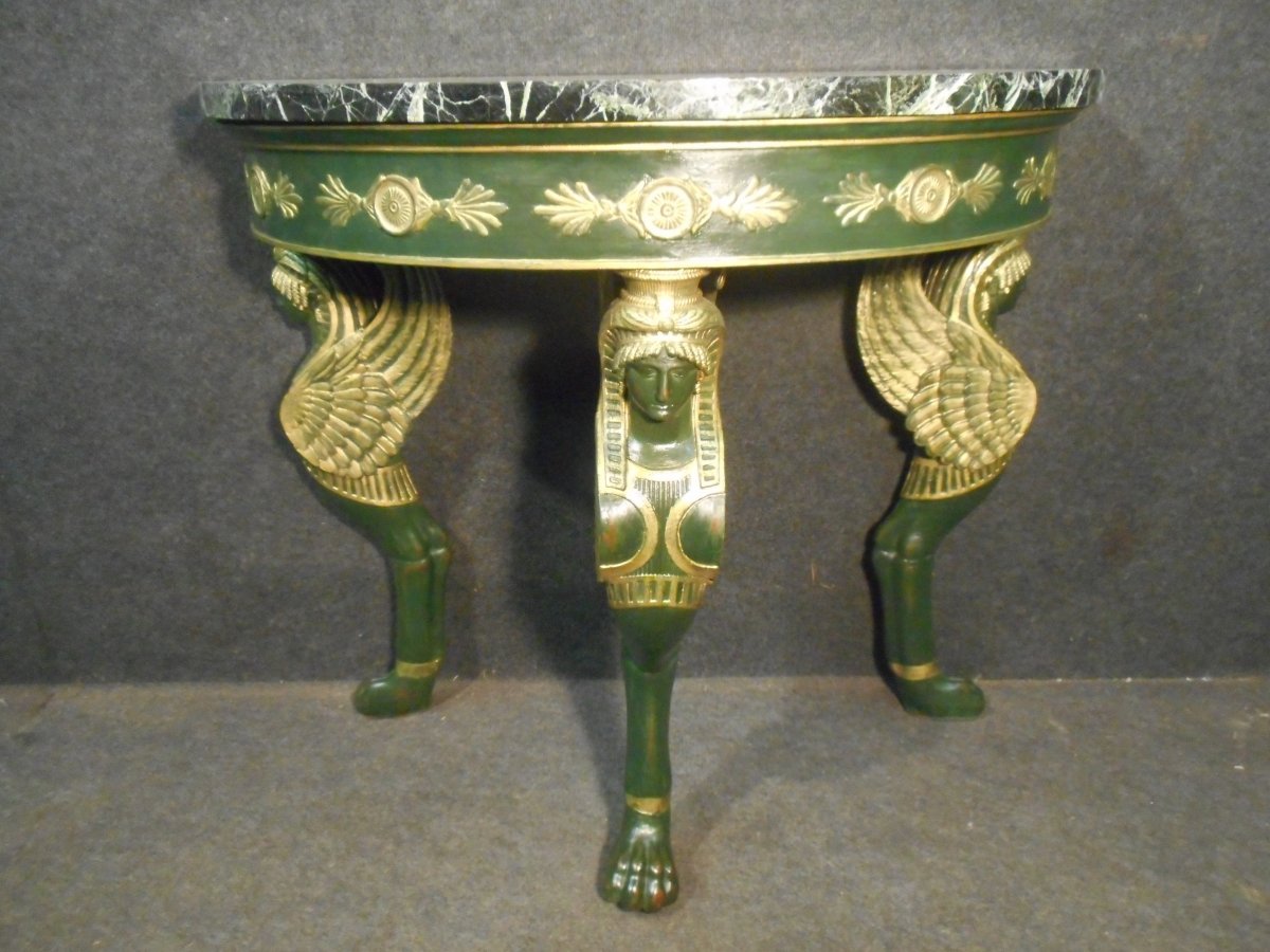 Console Sphinges Empire Period In Lacquered And Gilded Wood