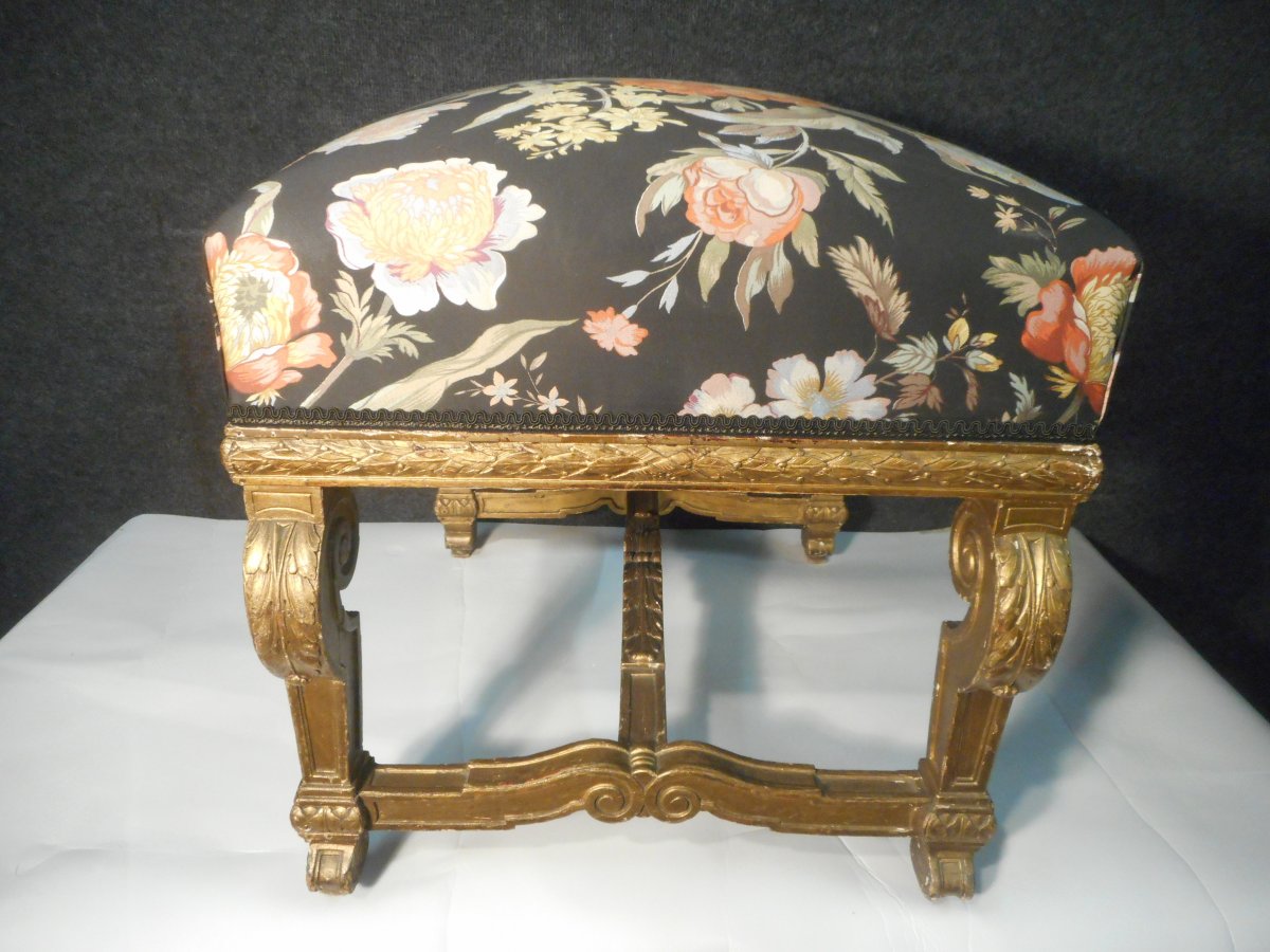 Tabouret En Bois Doré De Style Louis XIV époque XIXe-photo-2