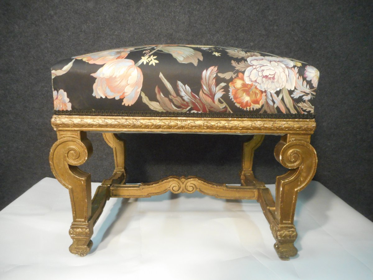 Louis XIV Style Golden Wood Stool Nineteenth Time