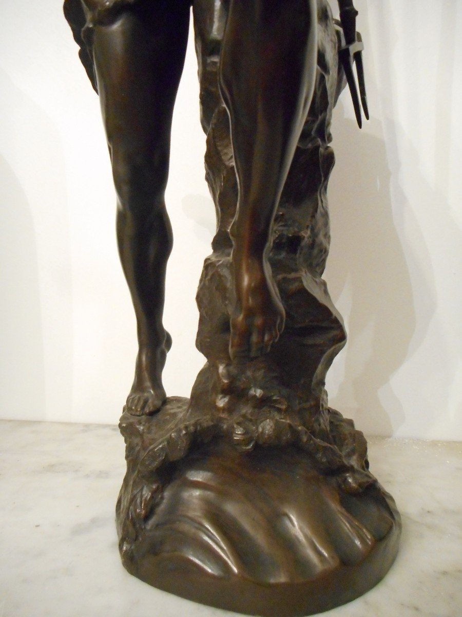 Sculpture bronze "Le Pécheur De Congre" Signé Ernest Justin Ferrand (1846-1932)-photo-4