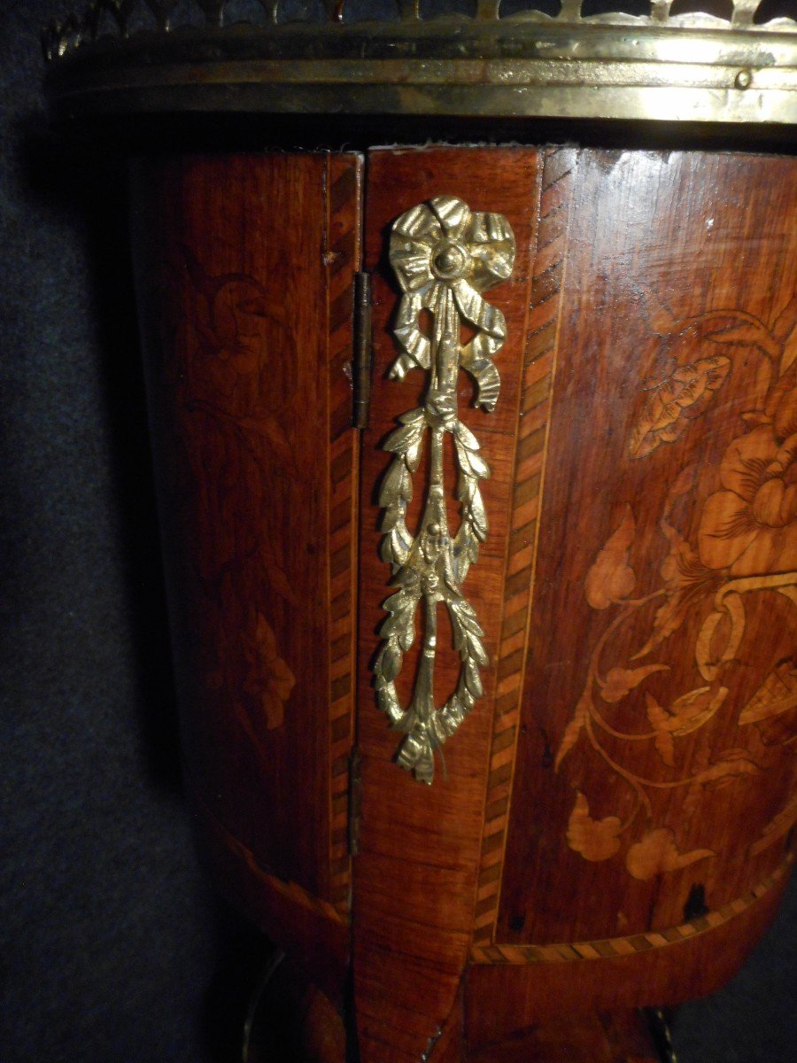 Small Drum Cabinet Napoleon III In Marquetry And Gilt Bronze-photo-4