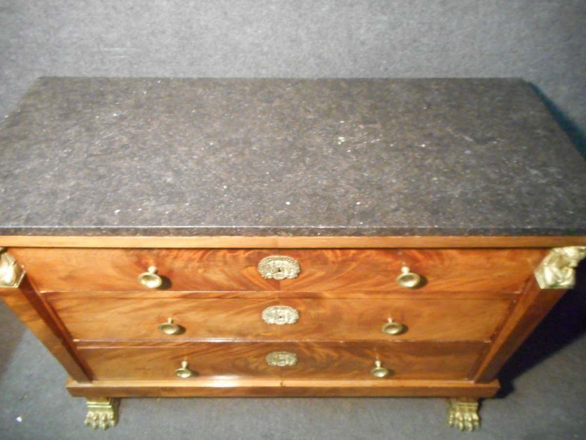 Empire Period Commode In Blond Cuban Mahogany And Gilt Bronze-photo-3