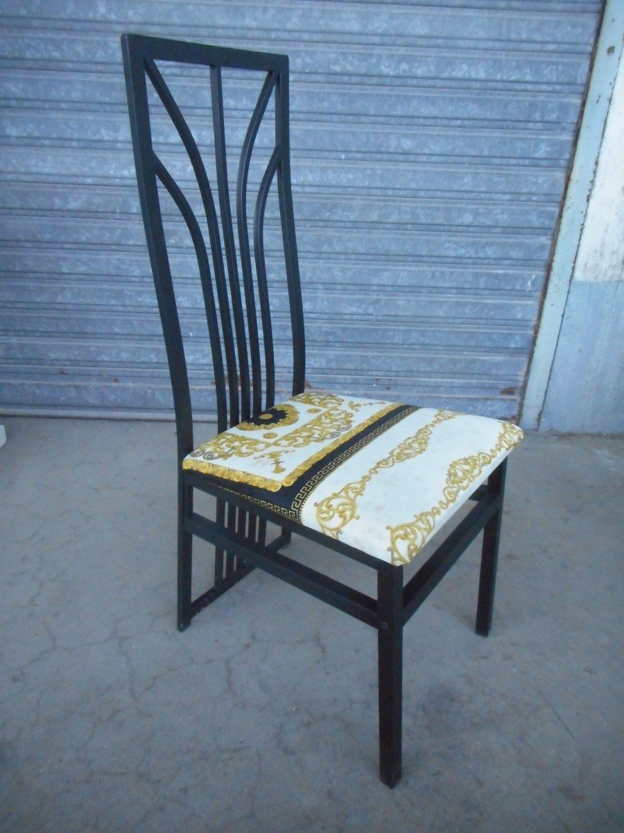 Series Of 6 Design Chairs In Black Lacquered Metal Twentieth Time-photo-2