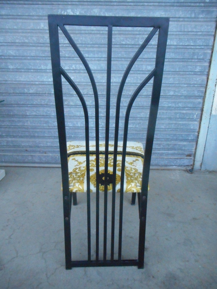 Series Of 6 Design Chairs In Black Lacquered Metal Twentieth Time-photo-4