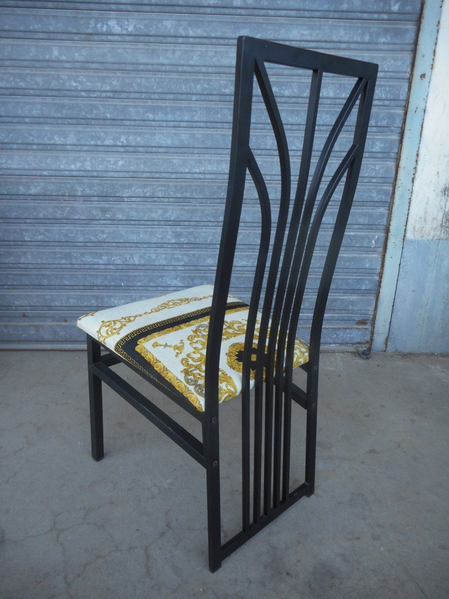 Series Of 6 Design Chairs In Black Lacquered Metal Twentieth Time-photo-5