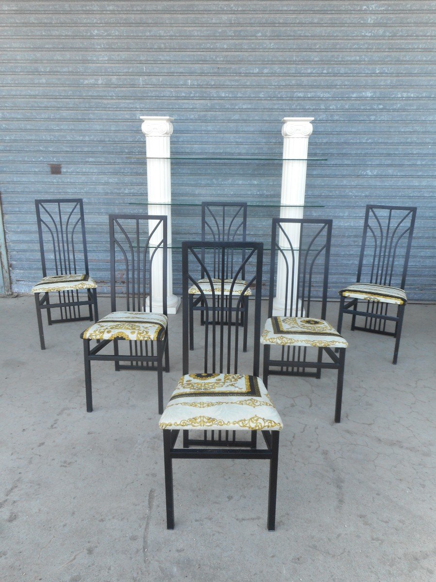 Series Of 6 Design Chairs In Black Lacquered Metal Twentieth Time