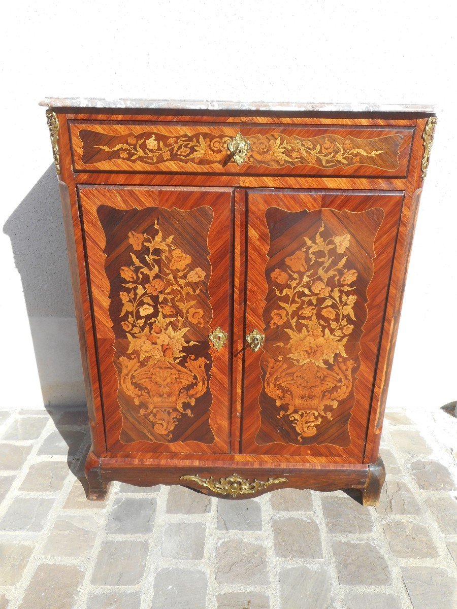 Furniture In Marquetry And Gilt Bronze Stamped Krieger (1804-1869)