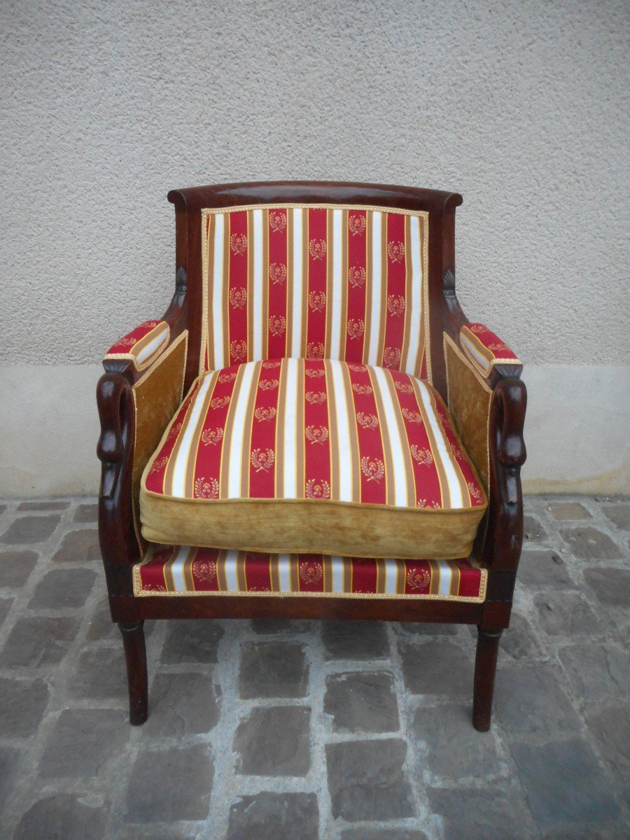 Pair Of Directoire Swan Neck Bergères In Mahogany From Cuba Napoleon III Period-photo-1