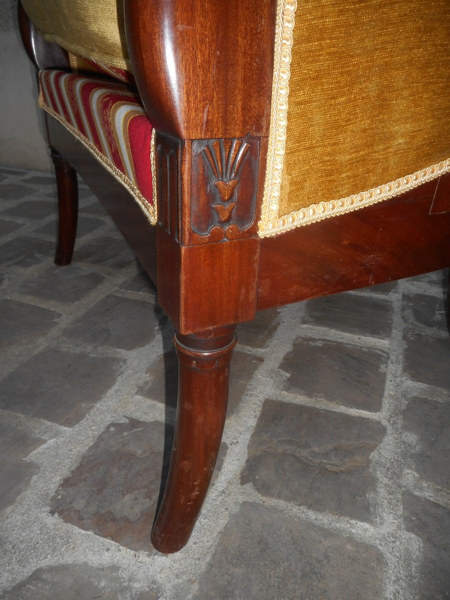 Pair Of Directoire Swan Neck Bergères In Mahogany From Cuba Napoleon III Period-photo-4