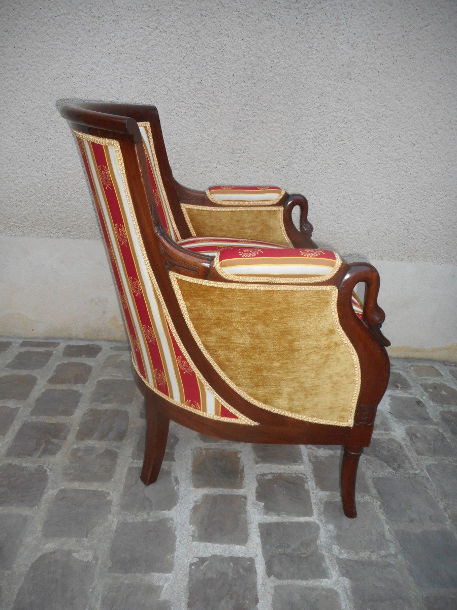 Pair Of Directoire Swan Neck Bergères In Mahogany From Cuba Napoleon III Period-photo-7