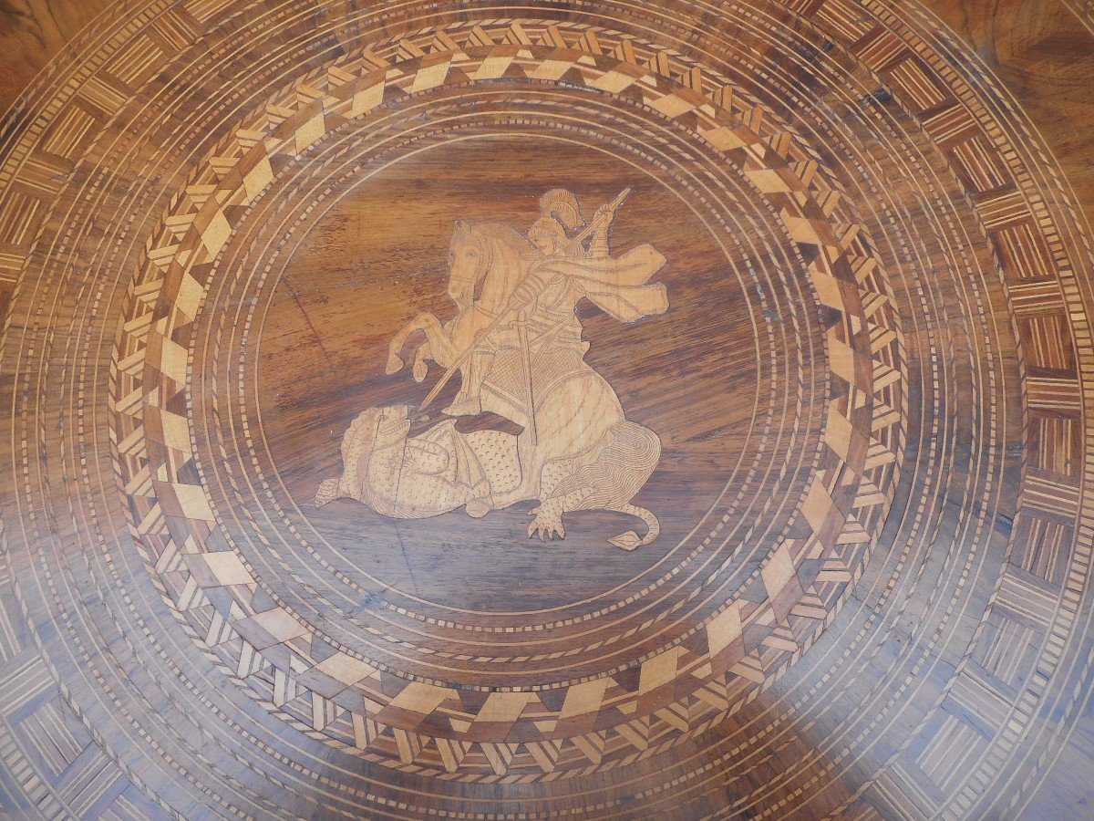 Pedestal In Marquetry Nineteenth Time Saint Michael Slaying The Dragon-photo-3